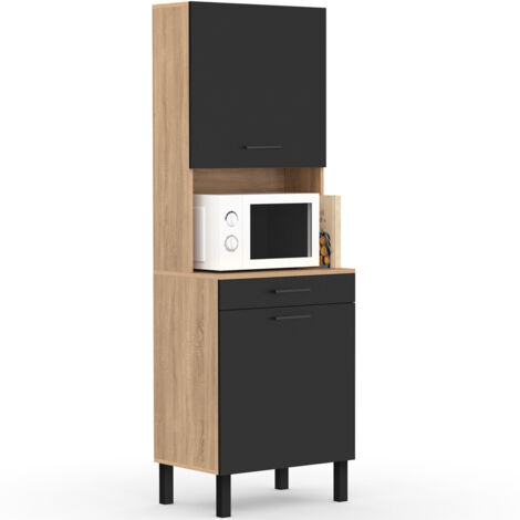 CINA aparador de cocina 60 CM 2 puertas + cajón, acabado haya y negro