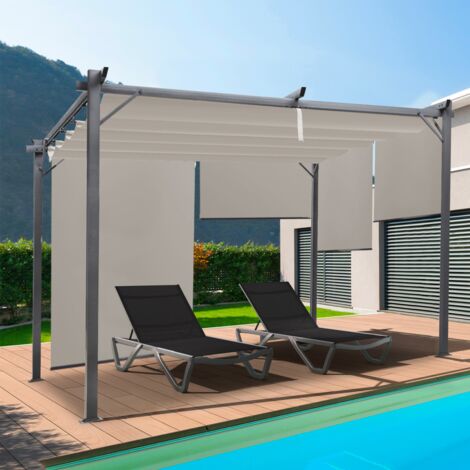 Pérgola edición especial techo retráctil 3x4 M y 4 toldos topo
