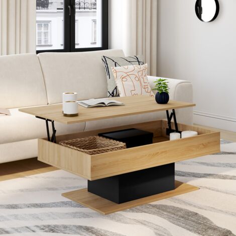 Mesa de centro elevable EDEN de madera y negro