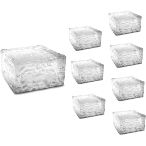 Lote de 8 adoquines solares de vidrio con 4 LED blancos para la iluminación del jardín