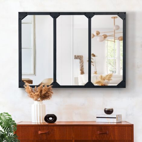 Espejo de cristal de diseño industrial de 3 franjas 80x60 cm