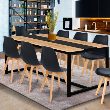 Mesa de comedor DOVER para 8 personas con banda central negra, diseño industrial 180 cm