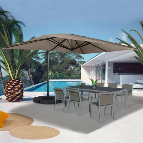 360 CALVI taupe 3x4 M parasol giratorio desplazado con 4 paneles y funda