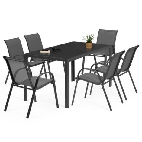 Conjunto de muebles de jardín MADRID mesa 150 CM y 6 sillas apilables gris antracita