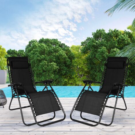 Lote de 2 sillones de jardín reclinables negros