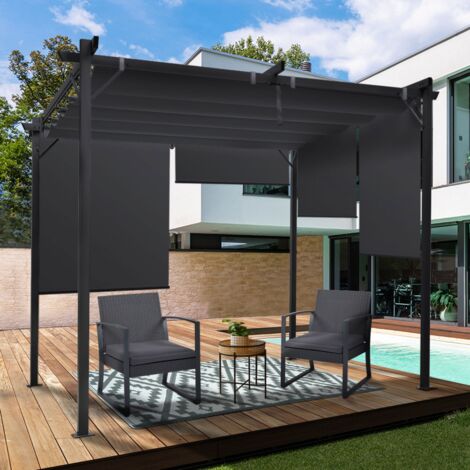Pérgola edición especial techo retráctil 3x3 M y 4 toldos gris antracita
