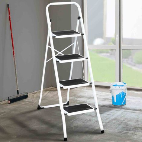 Escalera plegable con 4 peldaños antideslizantes y pasamanos