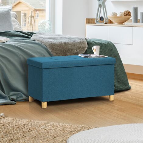 Banco arcón con patas 76 cm tela azul pato