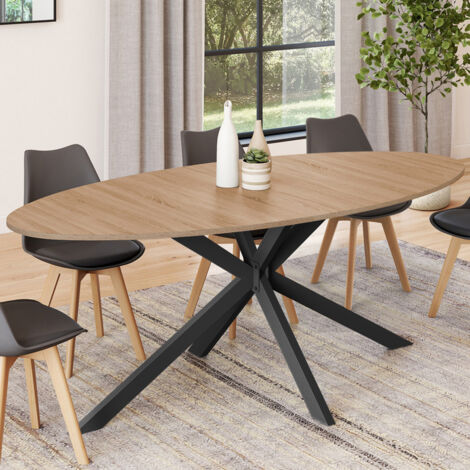 ALIX mesa de comedor ovalada para 10 personas con patas de araña negro y madera 200 cm