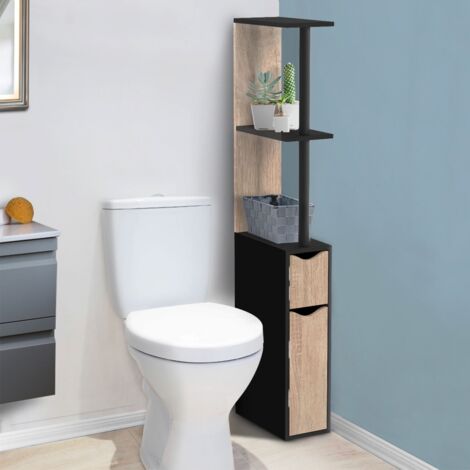 Mueble estantería para WC WILLY de 2 puertas en haya y negro