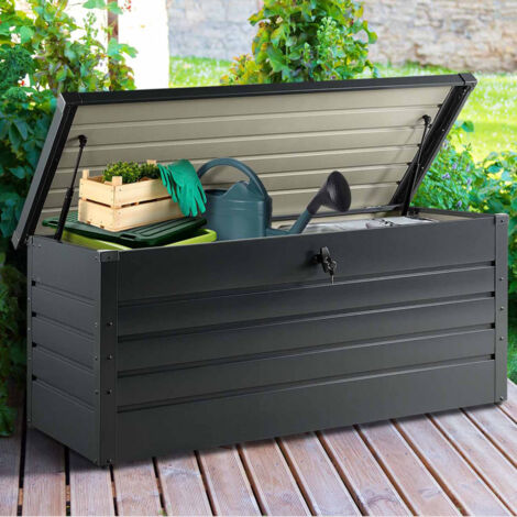 Caja metálica de jardín con cerradura gris antracita 600L 165x70x63 cm
