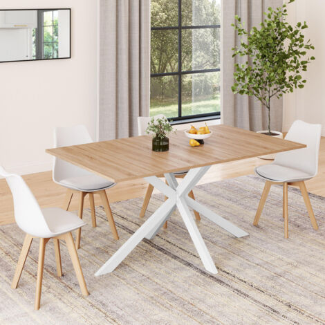 ALIX mesa de comedor para 8 con patas de madera y araña blanca 160 cm