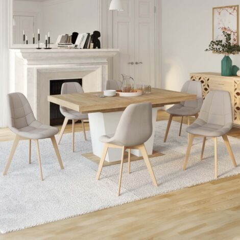 Lote de 6 sillas de comedor escandinavas GABY beige de tela