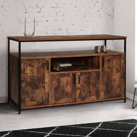 DAYTON Aparador de 4 puertas con hornacina efecto envejecido de diseño industrial 140 cm