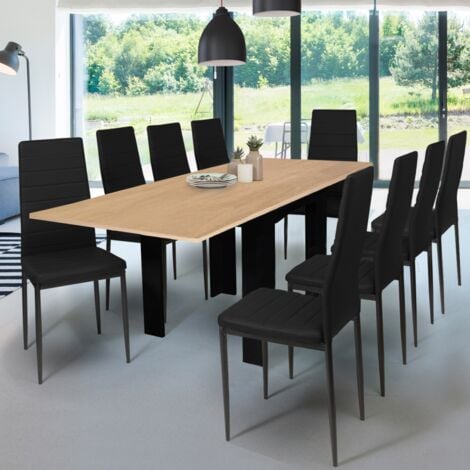 DONA mesa de comedor extensible 4-10 personas tablero de haya negro 110-220 cm