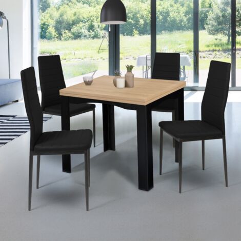 DONA mesa de comedor extensible 4-10 personas tablero de haya negro 110-220 cm