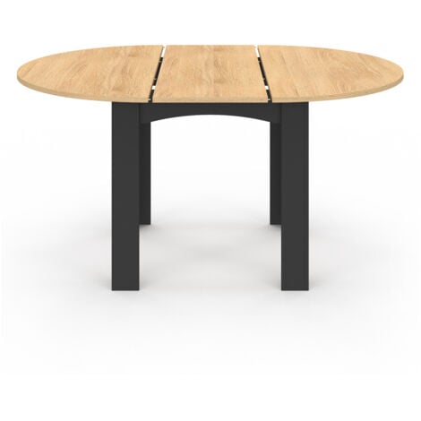 DONA mesa de comedor redonda extensible 4-8 personas tablero negro imitación haya 120-160 cm