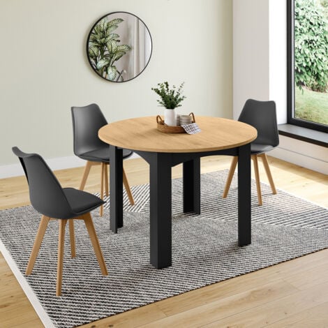 DONA mesa de comedor redonda extensible 4-8 personas tablero negro imitación haya 120-160 cm