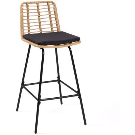 Lote de 2 taburetes de bar SUMMER efecto ratán con patas de metal negro
