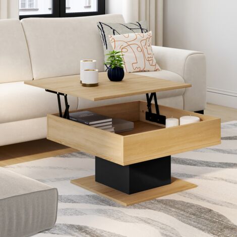 Mesa de centro cuadrada elevable EDEN de madera y negro