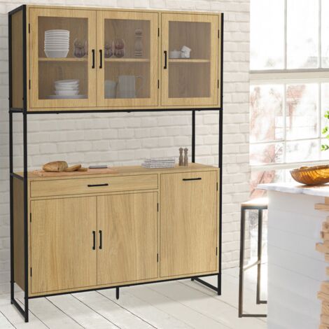 Armario de cocina de cristal DETROIT de 120 cm 6 puertas de diseño industrial + cajón