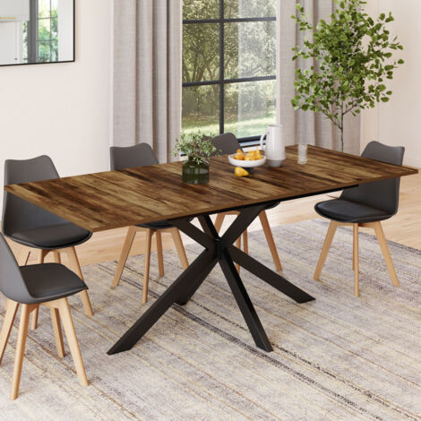 Mesa de comedor rectangular extensible ALIX con tablero HAWKINS y almacenaje para 6-10 personas madera oscura y negra 160-200 cm