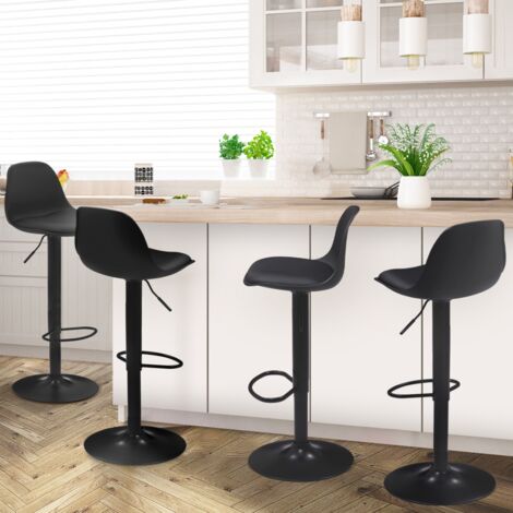 Lote de 4 taburetes de bar negros de diseño KARL con patas negras