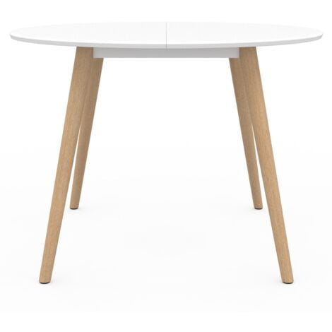 ANGELA mesa de comedor redonda 4-6 personas patas de madera blanca 110 cm