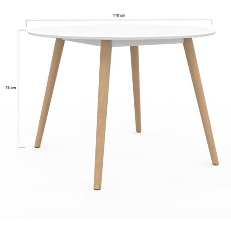 ANGELA mesa de comedor redonda 4-6 personas patas de madera blanca 110 cm