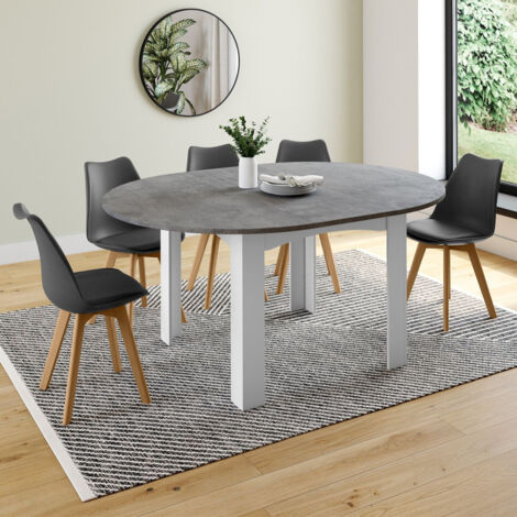 DONA mesa de comedor redonda extensible 4-8 personas tablero blanco efecto hormigón 120-160 cm