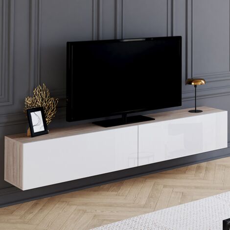 Mueble TV suspendido ELIO 180 cm 2 puertas madera y blanco