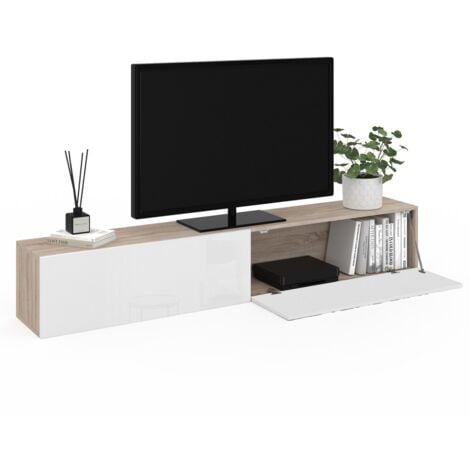 Mueble TV suspendido ELIO 180 cm 2 puertas madera y blanco