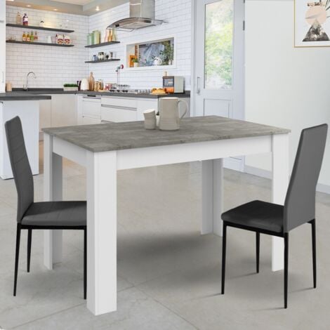 Mesa de comedor rectangular ROZY 6 personas tablero blanco efecto hormigón 110 cm