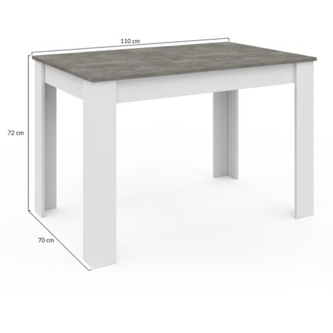 Mesa de comedor rectangular ROZY 6 personas tablero blanco efecto hormigón 110 cm