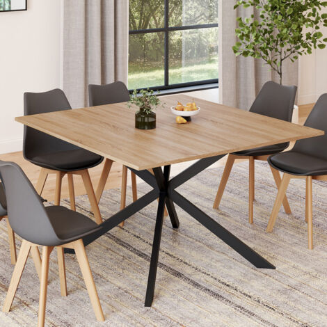 Mesa de comedor cuadrada ALIX, madera y pata de araña negra, 8 personas, 120 cm