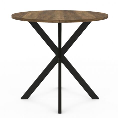 Mesa de comedor redonda ALIX con tablero HAWKINS para 2-4 personas, madera oscura y pata de araña negra 80 cm