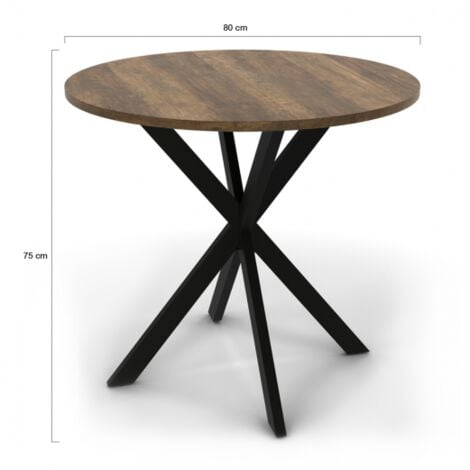 Mesa de comedor redonda ALIX con tablero HAWKINS para 2-4 personas, madera oscura y pata de araña negra 80 cm