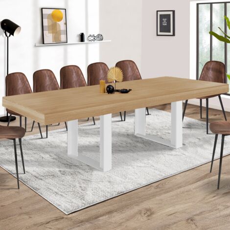 Mesa de comedor extensible PHOENIX 6-12 personas madera y blanco 200-300 cm