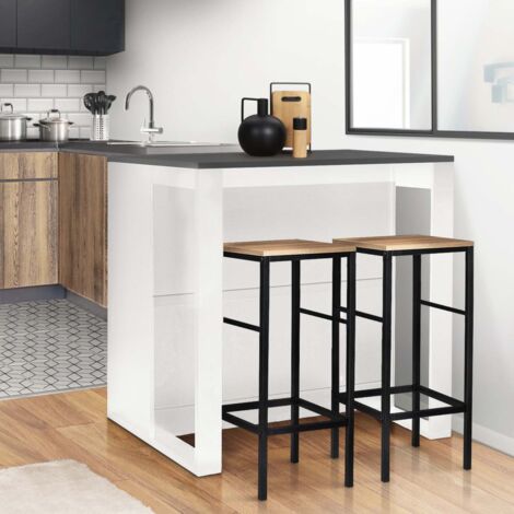 Mesa de bar de isla JUNO, madera blanca y tablero gris