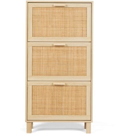 Mueble zapatero vintage de 3 puertas ELIN, efecto caña natural
