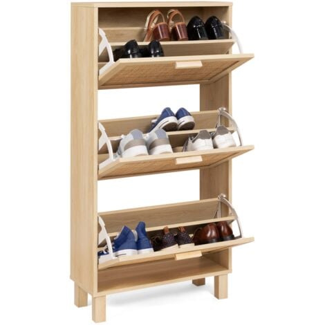 Mueble zapatero vintage de 3 puertas ELIN, efecto caña natural
