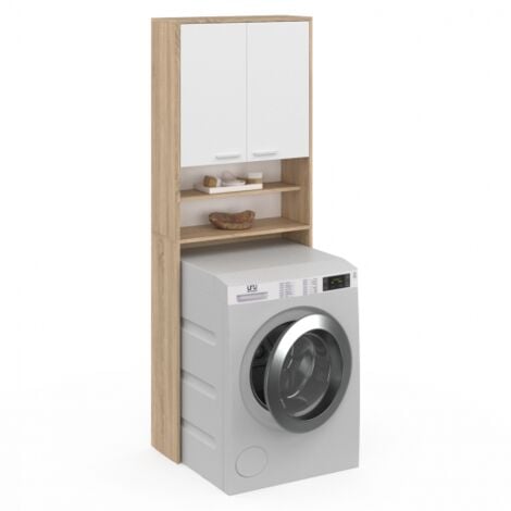 Estantería para lavadoras y WC WALLIS en blanco y haya