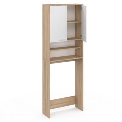 Estantería para lavadoras y WC WALLIS en blanco y haya