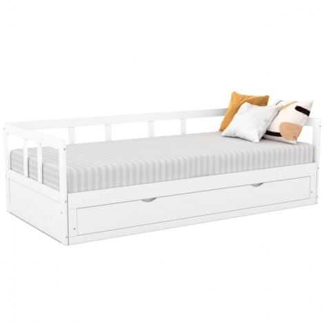 ZOYA 90 x 190 cm sofá cama convertible blanco 180 x 190 cm con 1 cajón de almacenamiento