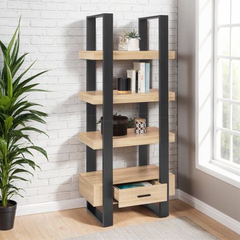PHOENIX estante de madera y negro de 4 niveles con cajón
