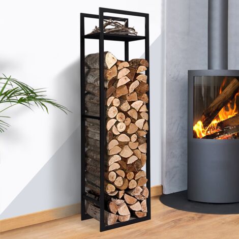 Leñero vertical de acero negro con estante H.170 CM para chimeneas