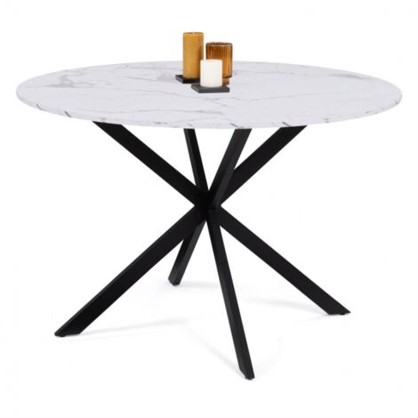 ALASKA mesa de comedor redonda 4-6 personas efecto mármol blanco y pata de araña de metal 120 cm