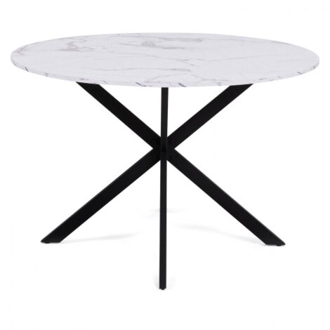 ALASKA mesa de comedor redonda 4-6 personas efecto mármol blanco y pata de araña de metal 120 cm