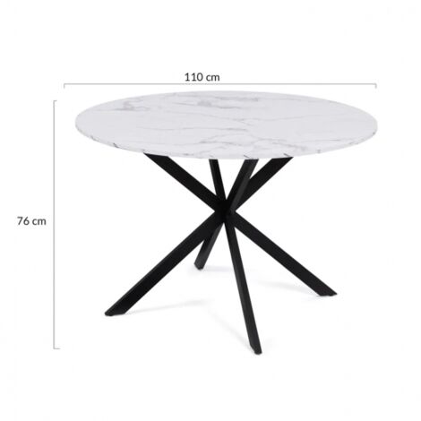 ALASKA mesa de comedor redonda 4-6 personas efecto mármol blanco y pata de araña de metal 120 cm