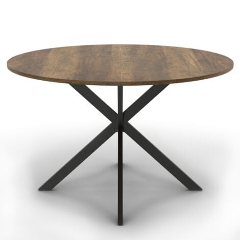 Mesa de comedor redonda ALIX con tablero HAWKINS para 4-6 personas, madera oscura y pata de araña negra 120 cm
